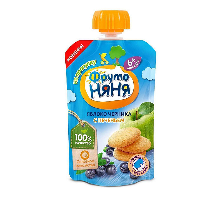 Пюре фруктовое 90г ФрутоНяня яблоко черника