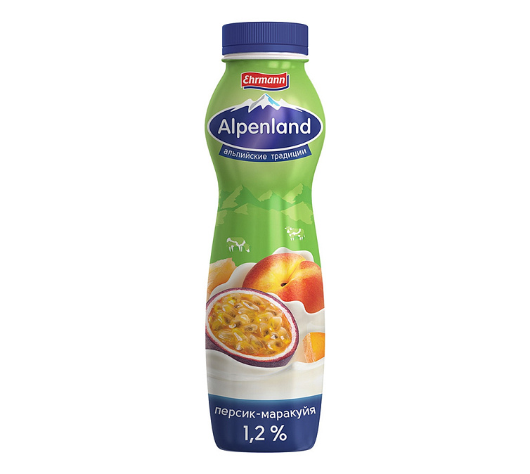 Йогурт питьевой 1,2% 290г Alpenland Персик-Маракуйя